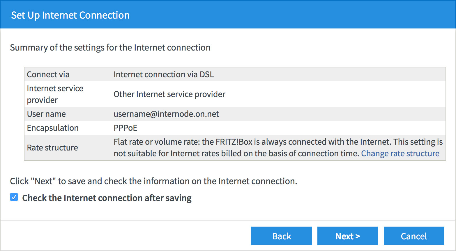 FritzBox settings summary