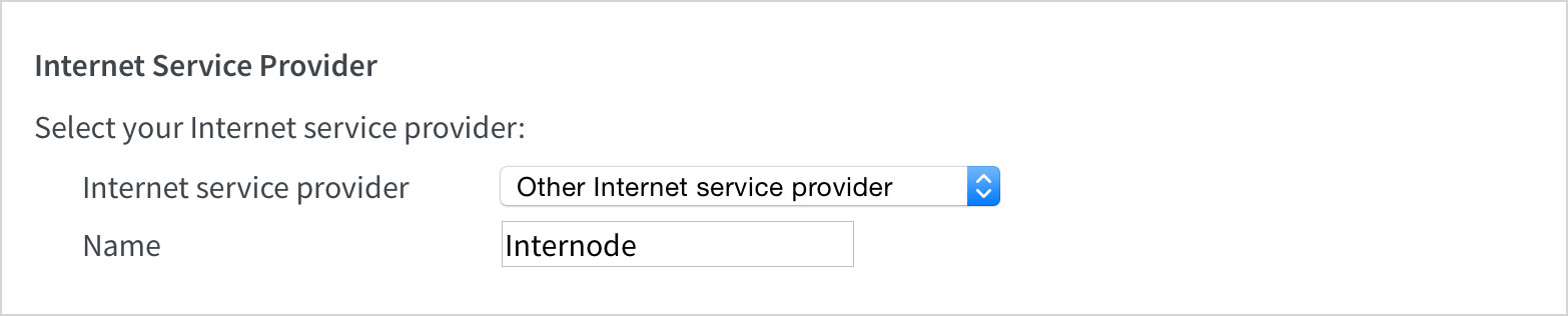 Screenshot: Setting 'Internode' as the Service Provider