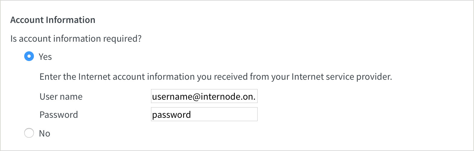 Screenshot: Entering your account information
