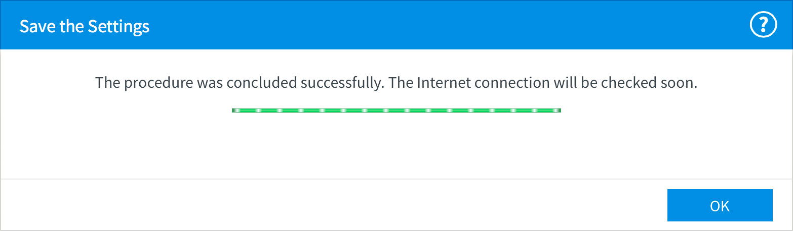 Screenshot: Saving your Internet settings
