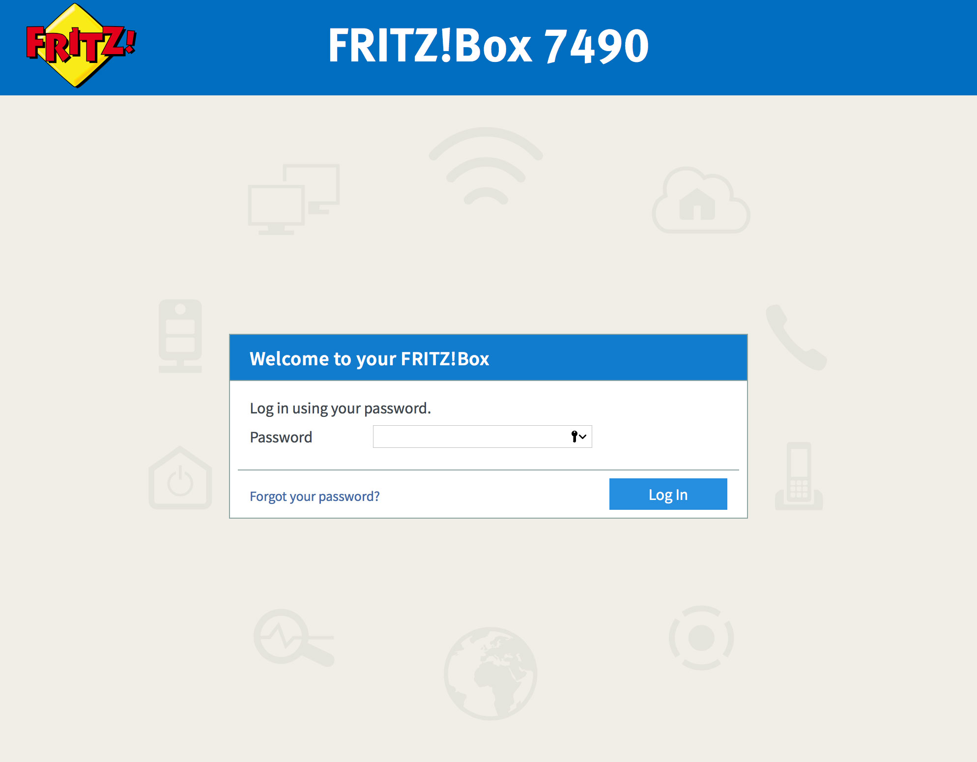 Screenshot: The FRITZ!Box Log In screen