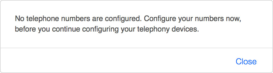 Screenshot: The alert window stating that your numbers aren't configured