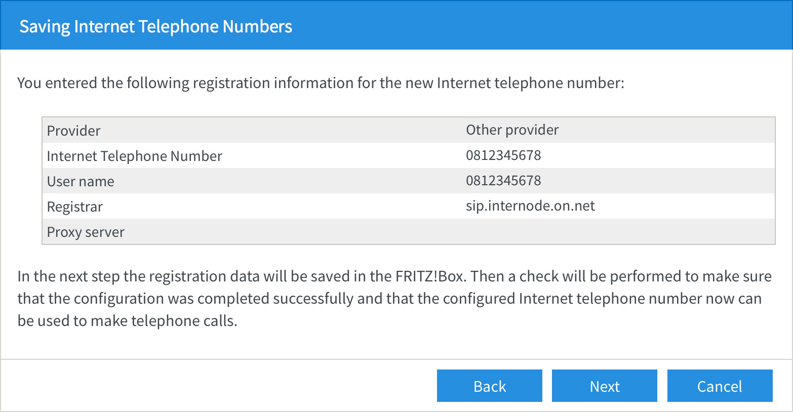 Screenshot: Saving Internet Telephone Numbers