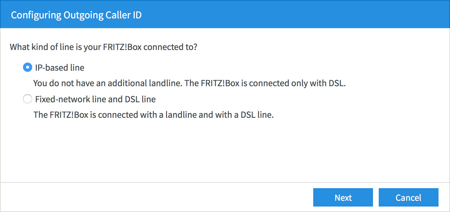 Screenshot: Selecting the type of line that your FRITZ!Box is connected to
