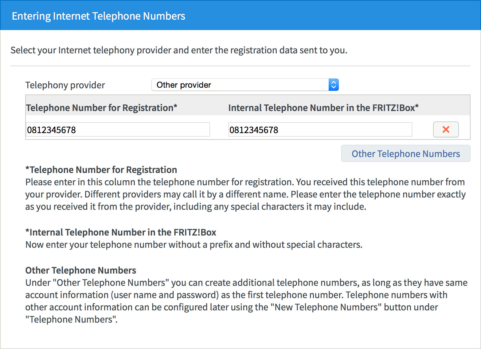 Screenshot: Entering your NodePhone VoIP connection settings