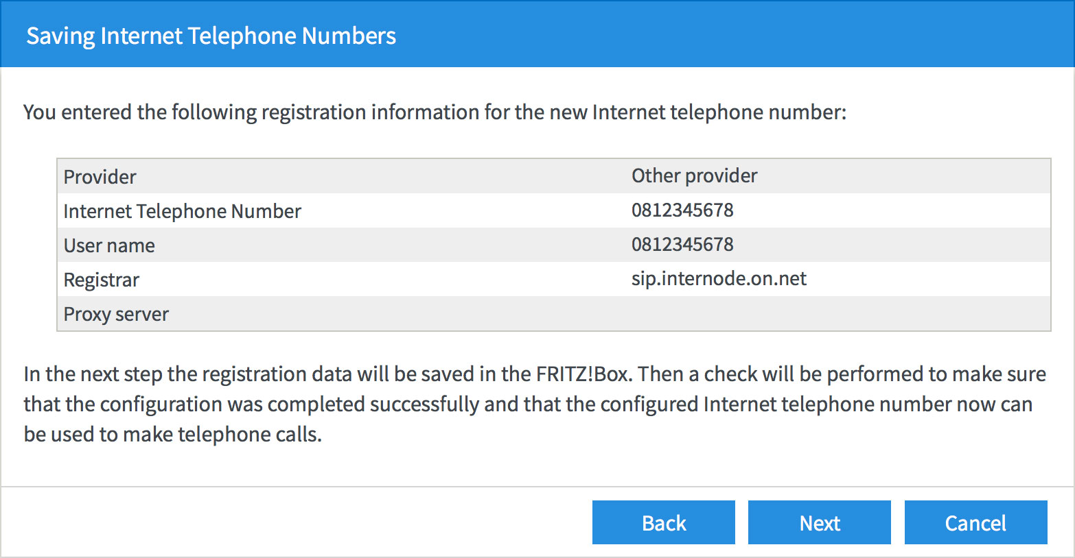 Screenshot: Confirming your NodePhone VoIP settings