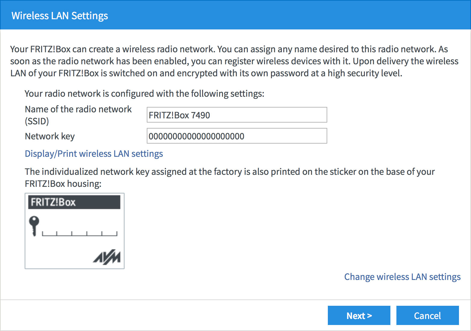 Screenshot: The default WiFi settings