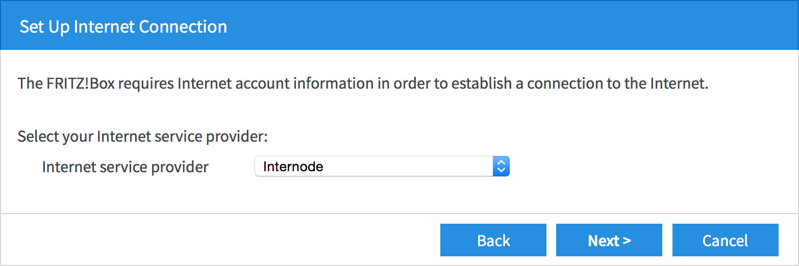 Screenshot: Selecting your ISP