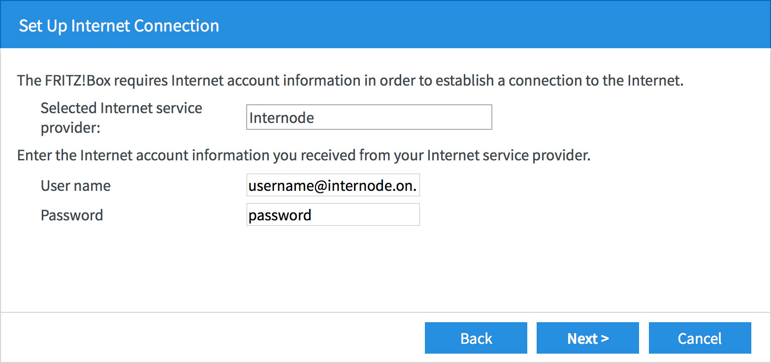 Screenshot: Entering your Internode username and password