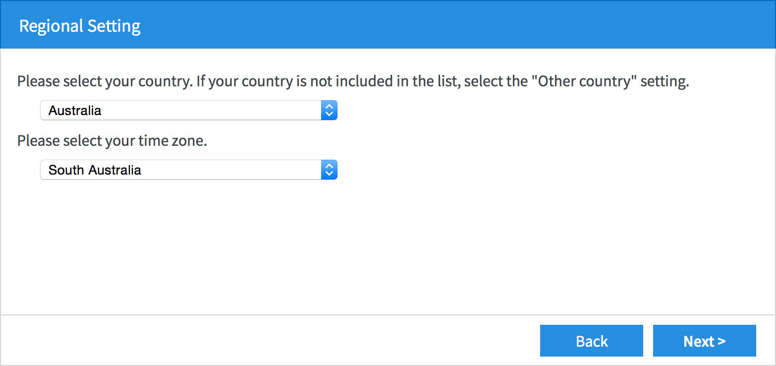 Selecting the regional settings in the FRITZ!Box Wizard