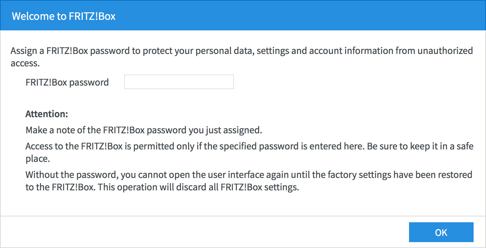 Creating an Administrator password for your FRITZ!Box