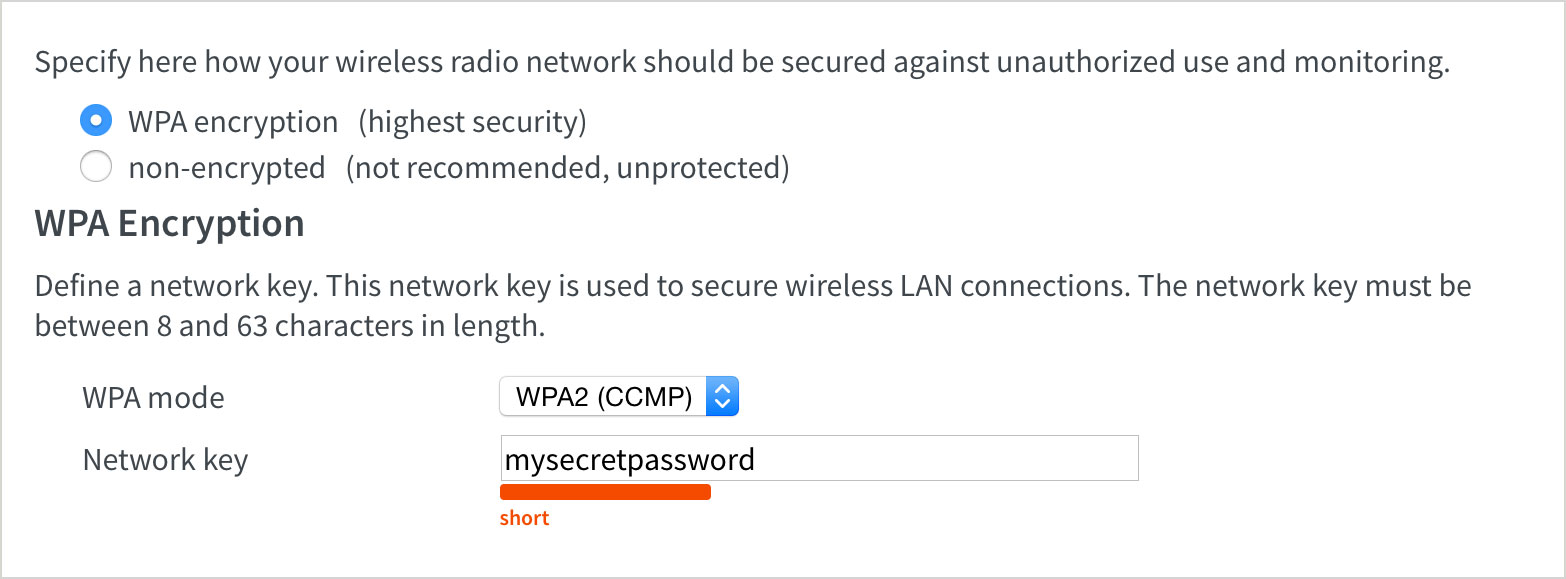 Turning on encryption and entering a network key