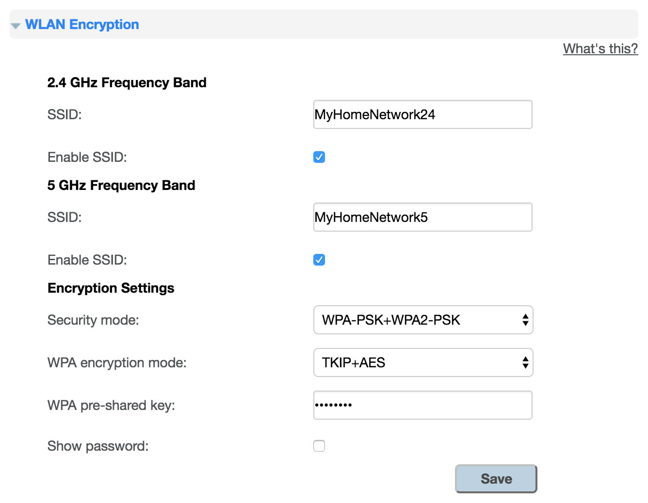 Screenshot: Creating a name for your 2.4 GHz WiFi