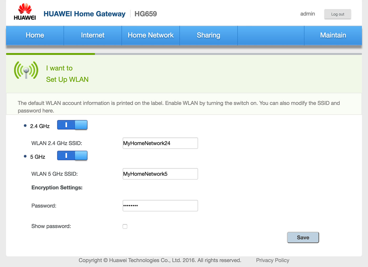 Screenshot: Creating a name for your 2.4 GHz WiFi