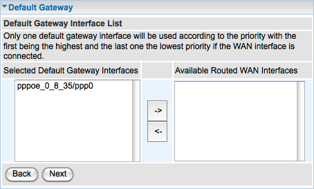 The Default Gateway settings