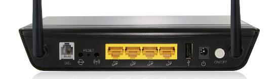 Figure 1: The ports on the back of a NetComm NB604N router.