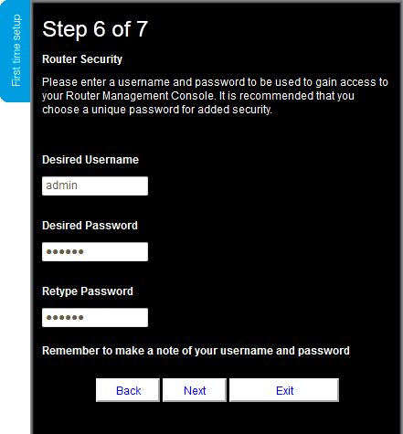 Figure 5: Step 6 of First Time Setup: Setting a password for the router.