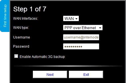 Figure 4: Step 1 of First Time Setup: Internet connection settings.