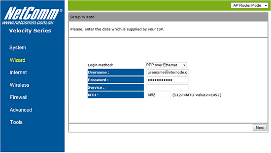 Entering your login information during the setup wizard.