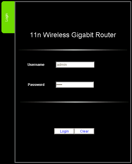 Router login screen