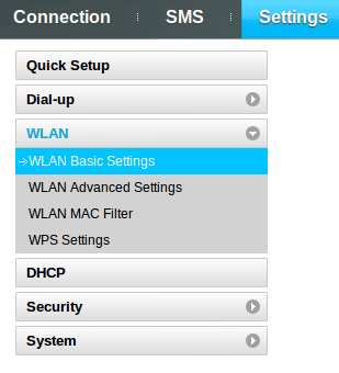 MobiiHotspot 3G WLAN Settings Menu