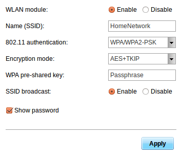 The MobiiHotspot 3G Wireless Configuration page