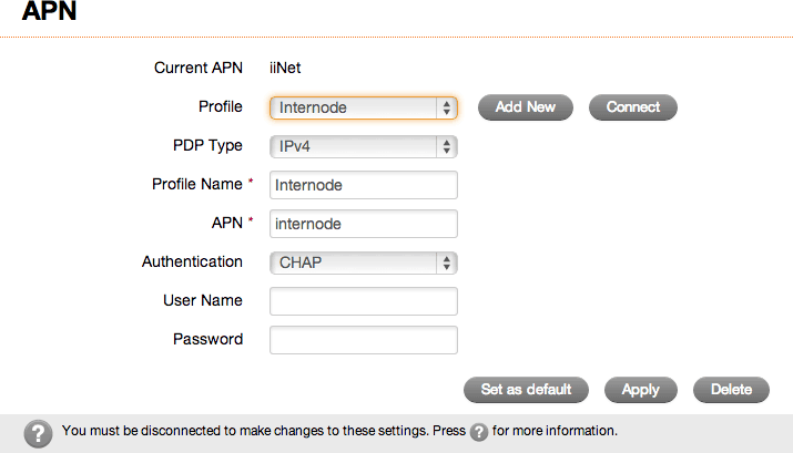 Setting Internode as your connection profile
