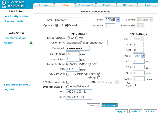 Router main setup page