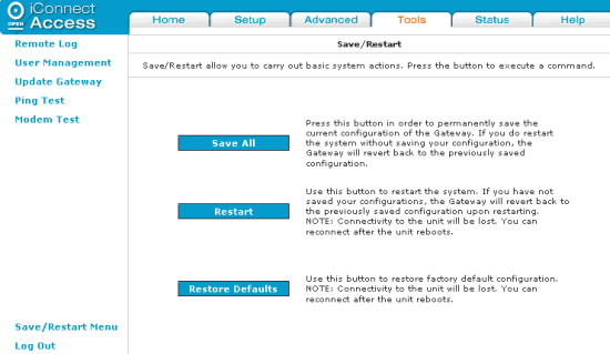 Save and restart menu