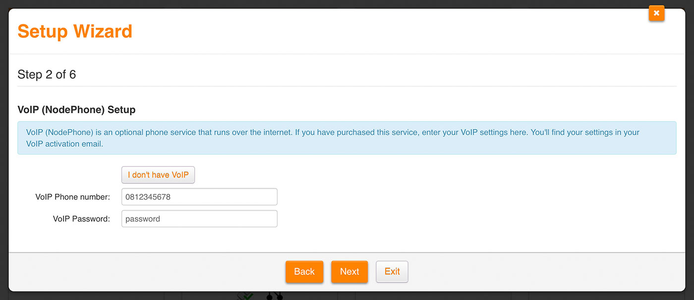 Screenshot: Configuring your NodePhone VoIP service