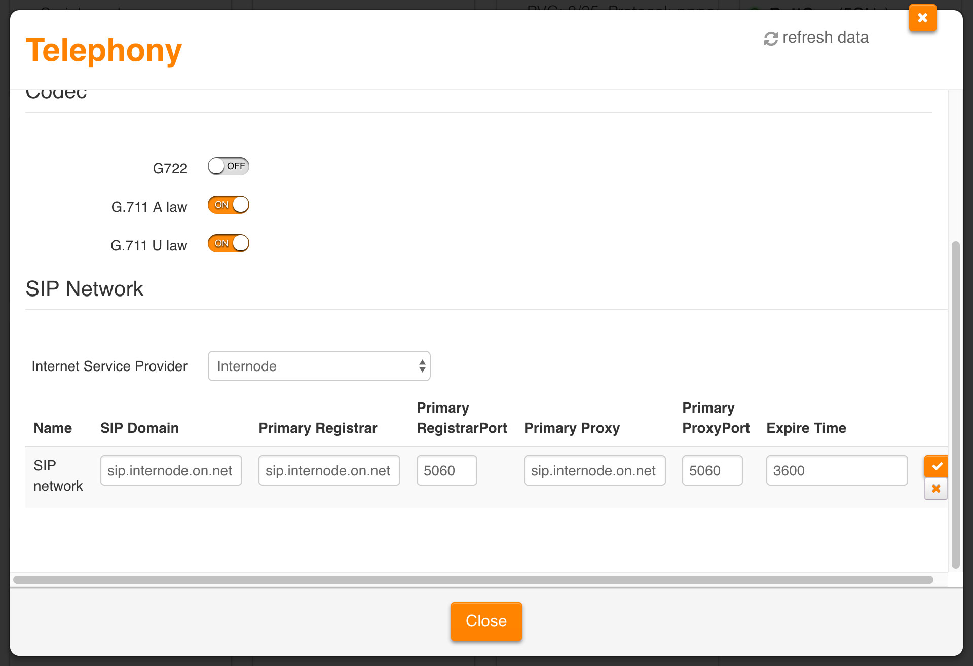 Screenshot: Editing the SIP settings for NodePhone