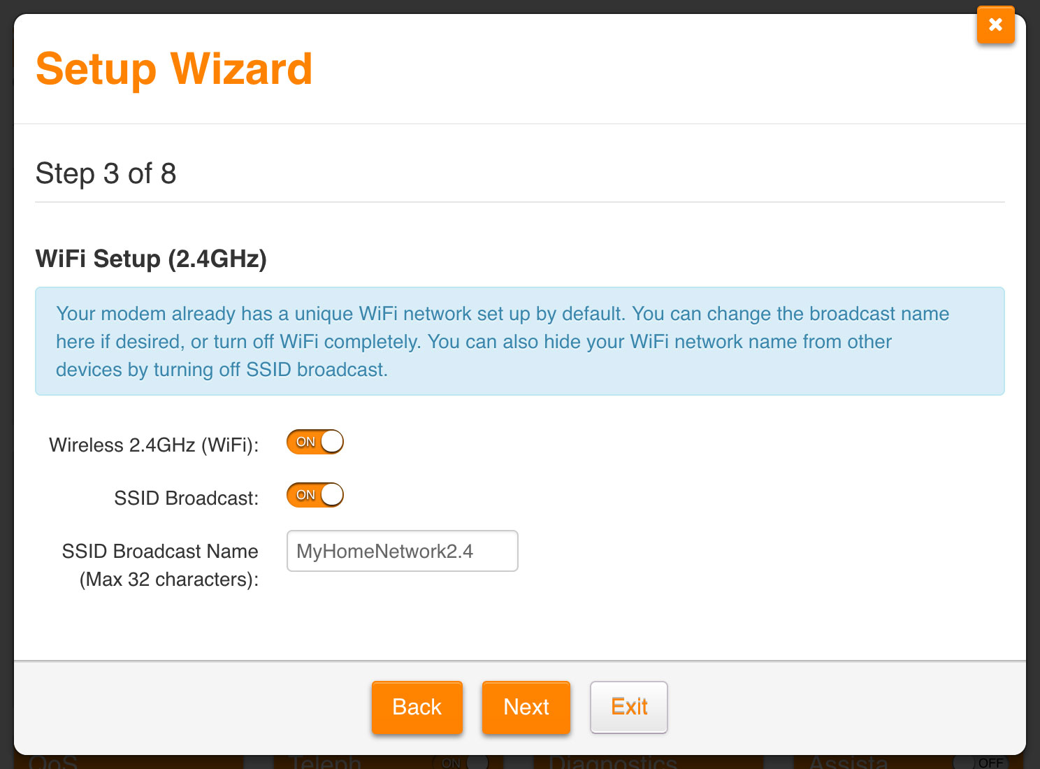 Screenshot: Creating a name for your 2.4 GHz WiFi