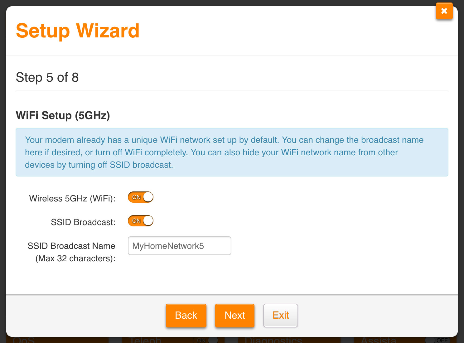 Screenshot: Creating a name for your 5 GHz WiFi