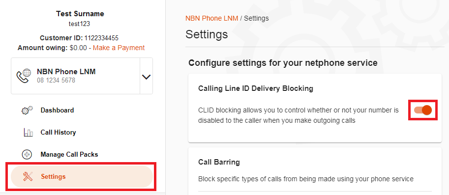 Setting Call Line ID Blocking