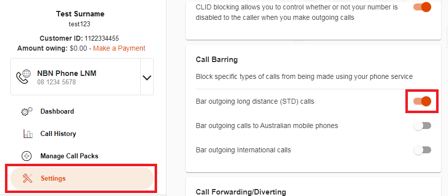 Setting Call Barring options