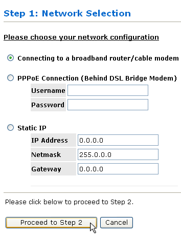 Figure 8: Skipping the Network Selection screen