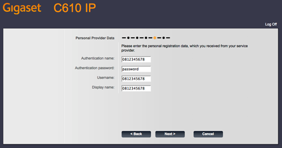 Entering your NodePhone login information