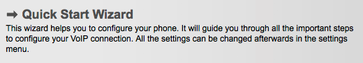 The Gigaset C610IP Quick Start Wizard menu item