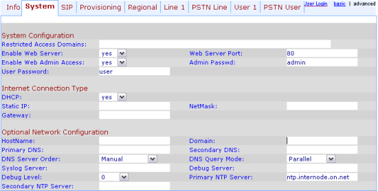 Figure 5: Setting an administrator password and the primary NTP server.