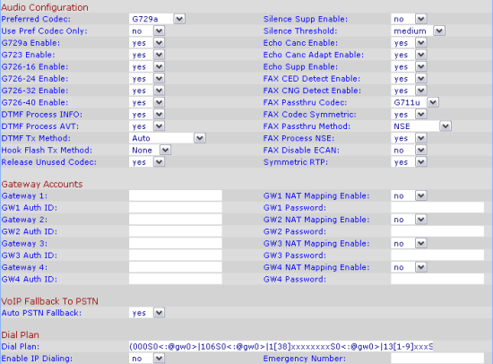 Figure 7: Codec and Dialplan Settings.