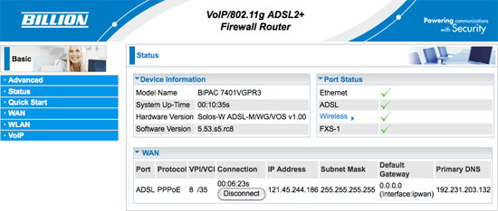 The Billion 7401VGP-R3 Status Page