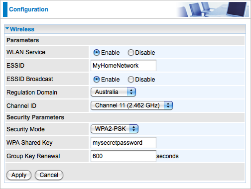 The Billion 7401VGP-R3 Wireless Configuration Page