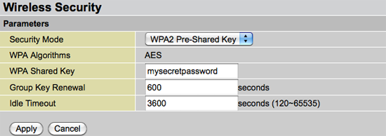 Setting wireless security