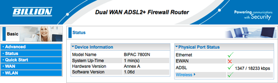 The Billion 7800N Status Page