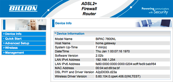 The Billion 7800NL Status Page