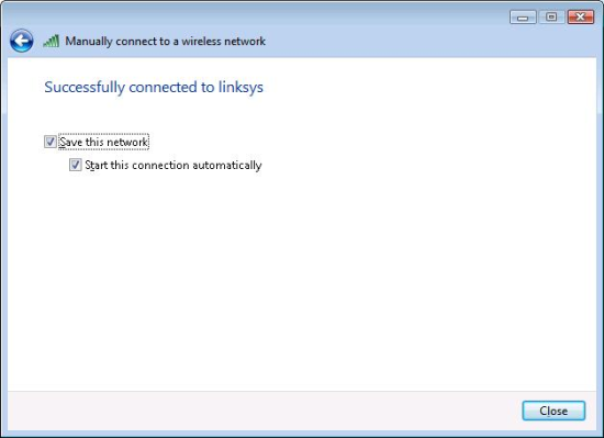 Vista: Successful connection to a wireless network.