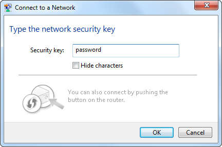 Windows 7: Entering a network password.