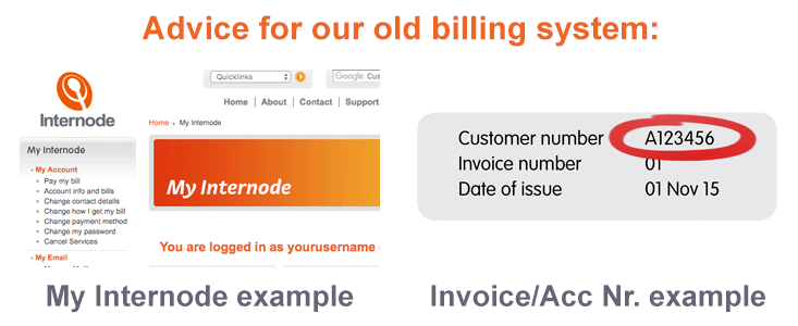 My Internode and Invoice/Account number example for our old billing system