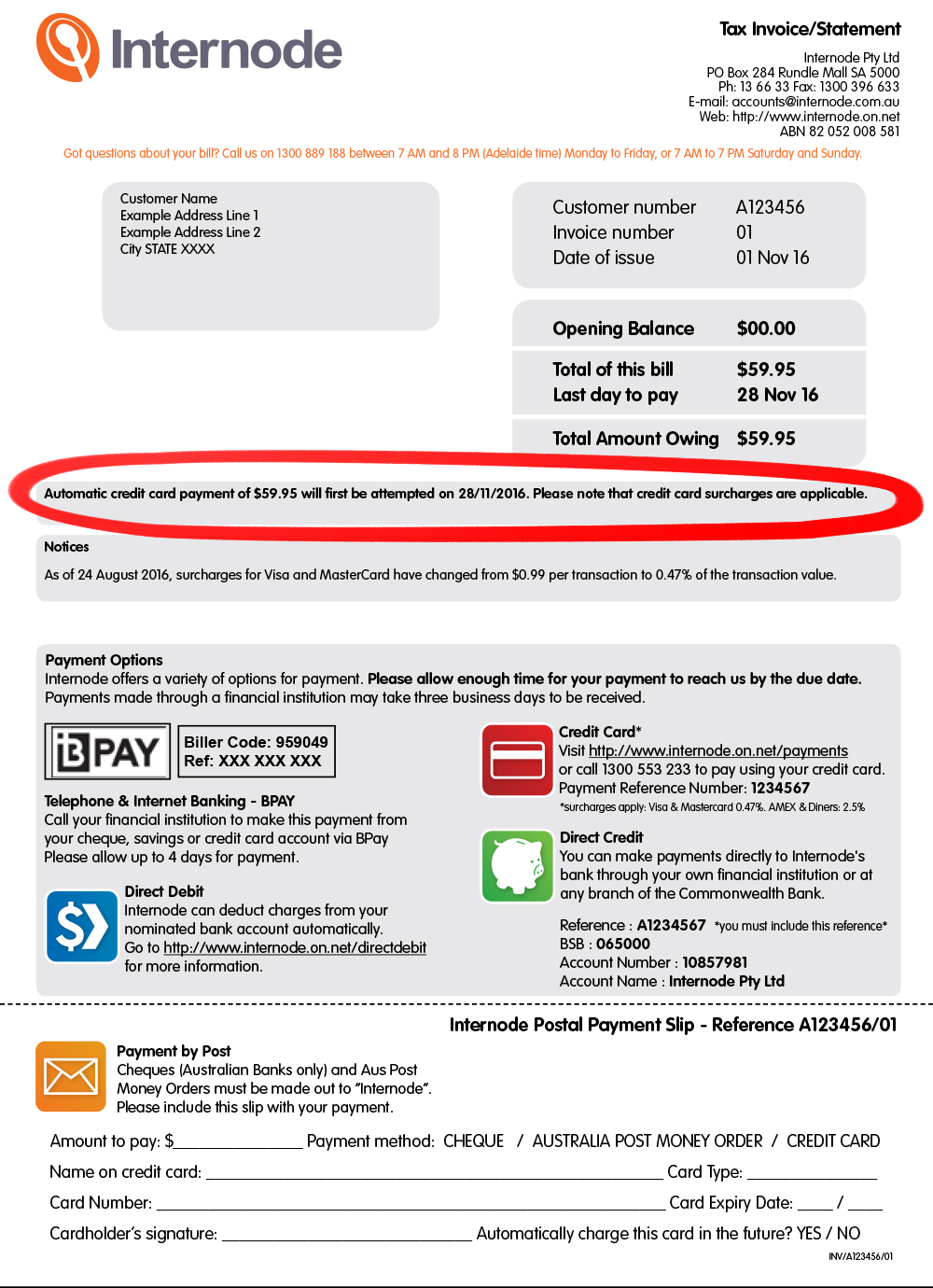 Example Invoice showing when an Automatic Payment will take place
