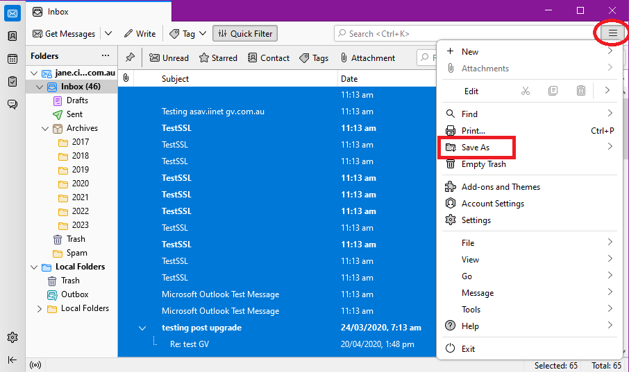 Thunderbird Export